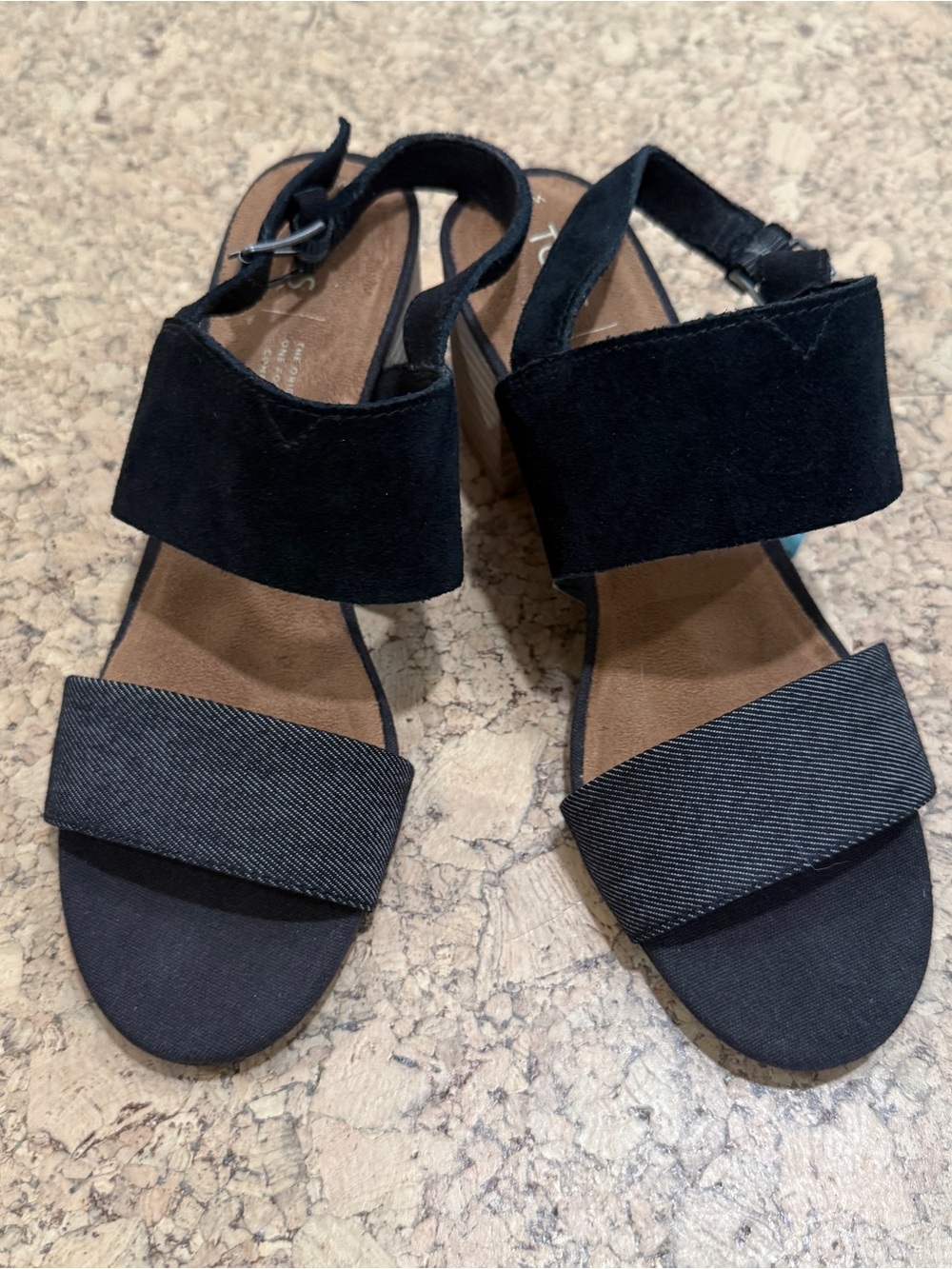 Black Women's Two-Strap Block Heel Sandals